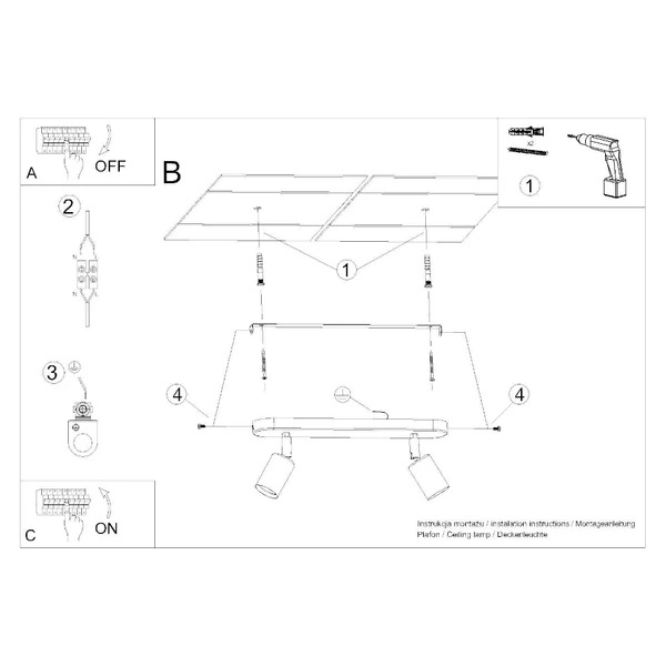 Lampa sufitowa FORNES 2, czarna, 2x60W E27, SL.1121