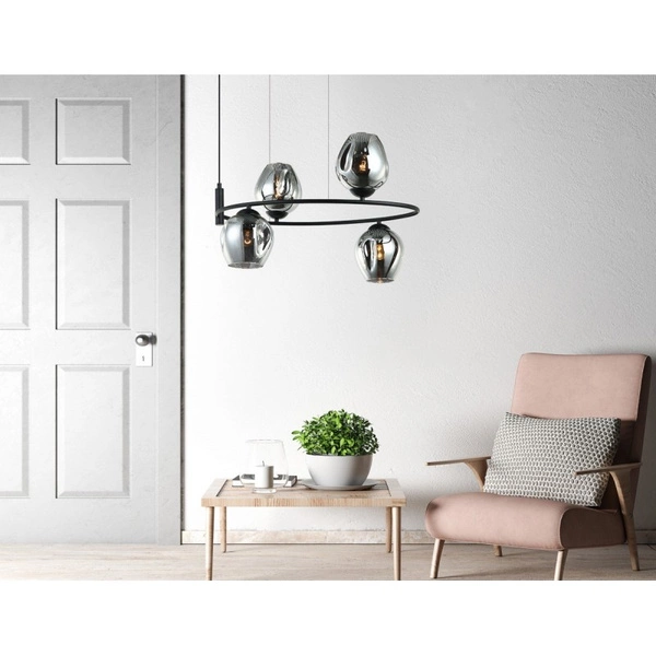 Lampa wisząca Roxane śr. 54cm 4xE27 | czarny/dymiony grafitowy
