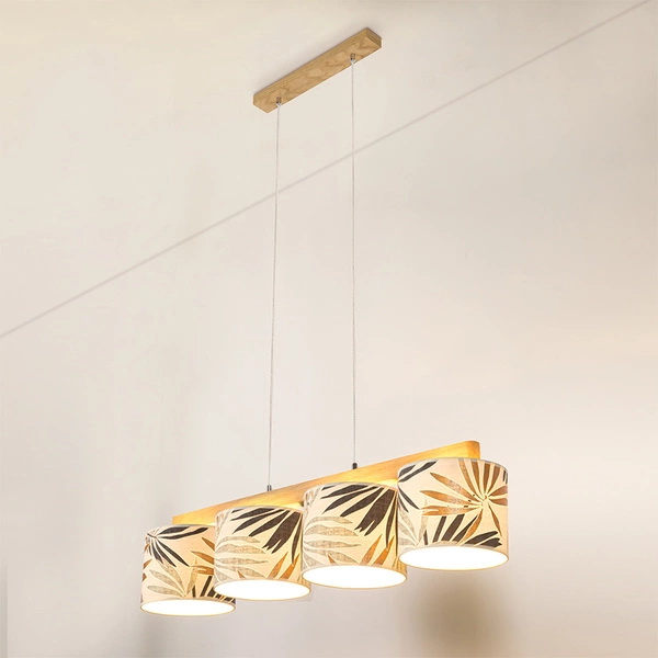 Hoja Lampa Wisząca 4xE27 Max.25W Dąb Olejowany/Transparentny PVC/Multikolor 524710404