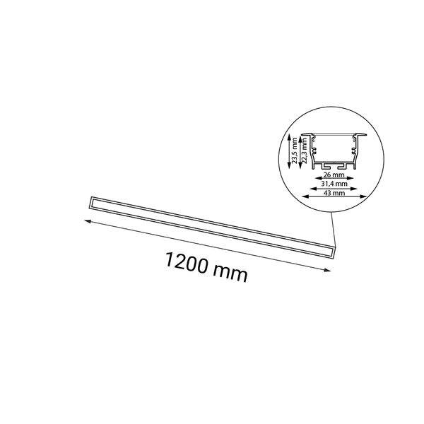 Lampa wpuszczana Hiate Line - Czarna (1200 mm) 4000K 1830 Antigo