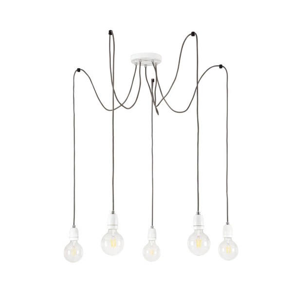 Lampa Wisząca Porcia 5xE27 Max.60W Biały Metal/Biała Ceramika/Antracytowy Kabel Tkaninowy 3181502
