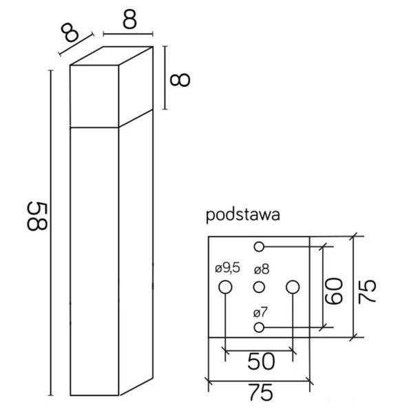 Słupek oświetleniowy zewnętrzny E27 wys. 58cm CUBE CB-530 AL | srebrny