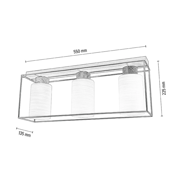 Lampa Sufitowa Gretter 3xE27 Max.60W Dąb Olejowany/Czarny Metal/Białe Szkło 4030418620762