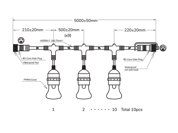Girlanda ogrodowa RGBW WIFI TUYA 5m barwa ciepła, neutralna, zimna + RGB