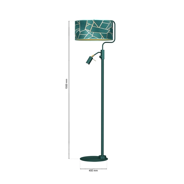 Lampa podłogowa ZIGGY GREEN, MLP7582, butelkowa zieleń/złoty, 1x60W E27 + 1x8W mini GU10