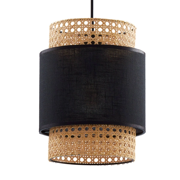 Lampa wisząca rattanowa abażur do salonu BOHO BLACK szer. 20cm | czarny 6540