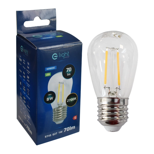 Żarówka Filamentowa LED 1W ST45 E27 2700K | biała ciepła