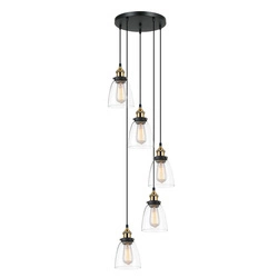 Lampa wisząca FRANCIS wys. cał. 156,5cm 5xE27 | czarny/złoty