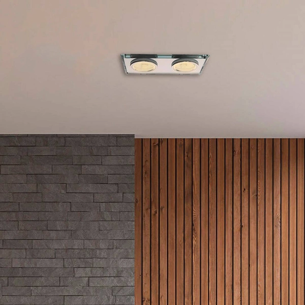 Oczko sufitowe szklane PROSTOKĄTNE 2xGU10 Kolor: SREBNY EKOS919