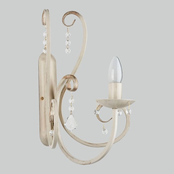 Kinkiet świecznik WHITE kryształki biały antyczny