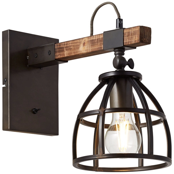 Lampa ścienna Brilliant Matrix Wood 1x38W E27 Czarny Stalowy Metal/Drewno