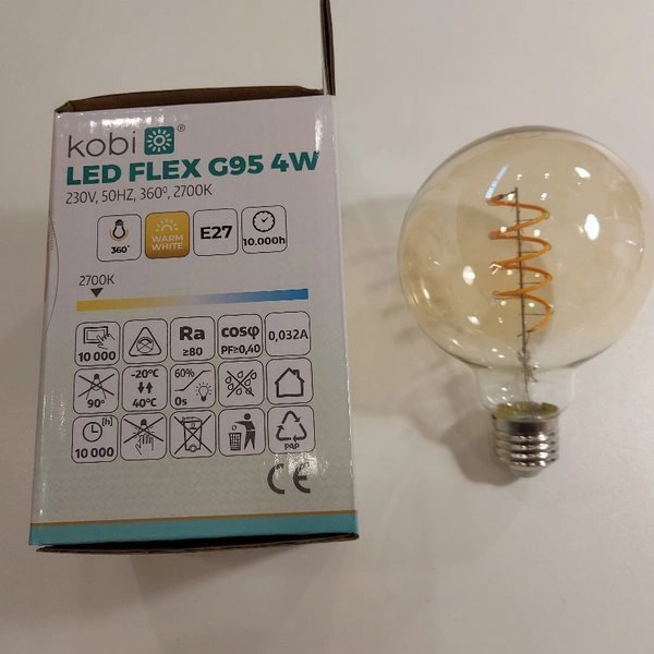 Żarówka filament spiral LED G95 4W E27 barwa ciepła 2700K