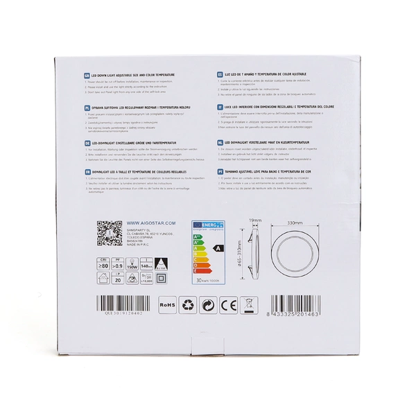 Downlight okrągły 2w1 LED E5 30W regulowana średnica montażowa śr.33cm CCT