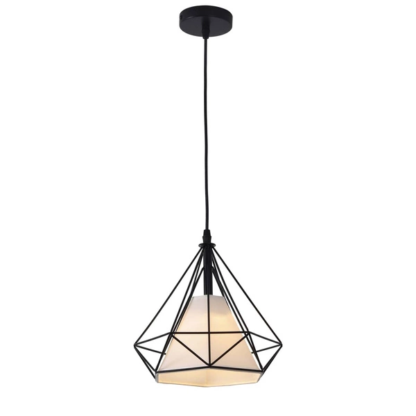 Lampa wisząca NOLA, czarna z białym abażurem, 1x60W E27