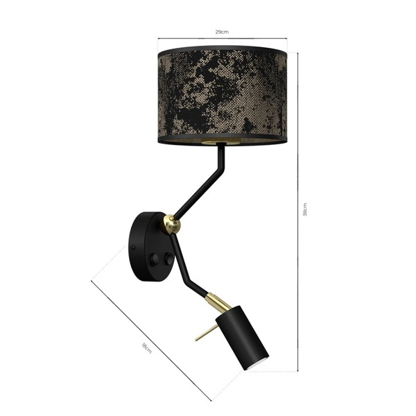 Kinkiet SATINO GOLD 1xE27 + 1x mini GU10 | czarny złoty