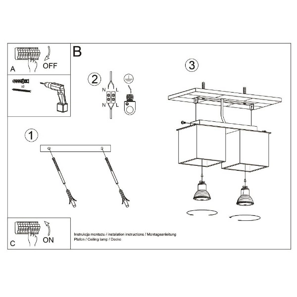 Plafon Sollux QUAD 2 Lampa sufitowa z Aluminium szary, SL.0064