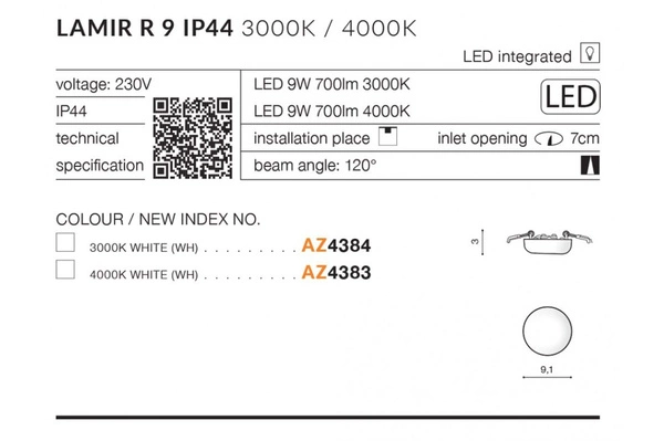 Azzardo LAMIR R 9 3000K 4384