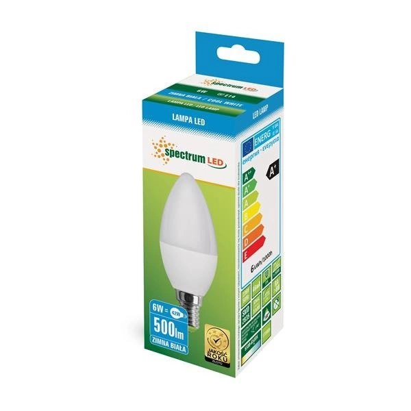 LED ŚWIECOWA E-14 230V 6W CW SPECTRUM +