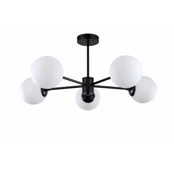 Lampa wisząca Roma 5, czarna z białymi kloszami, 5x40W E14