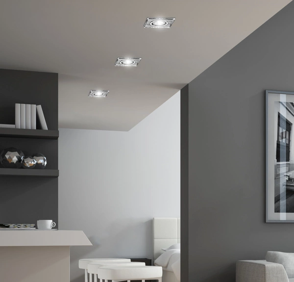 SS-22 CH/TR+WH GU10 50W+LED SMD 2 1W BIAŁY 230V CHROM oczko sufitowe lampa sufitowa. STROP. STAŁA KWADRATOWA SZKŁO TRANSPARENTNE