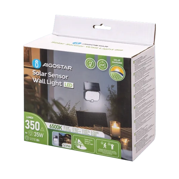 Kinkiet solarny LED dwuczęściowy z czujnikiem ruchu COB czarny 6500K