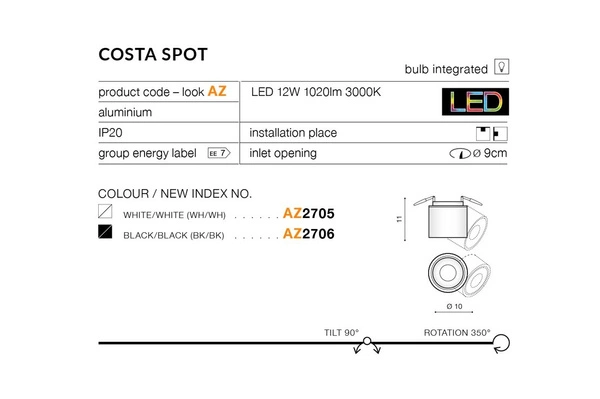 Azzardo COSTA SPOT BK 2706