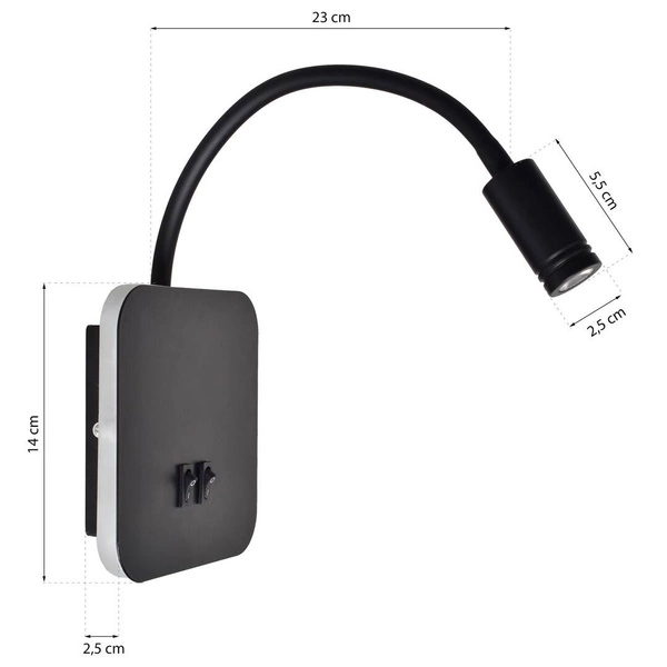 Lampka nocna BASE 8W+2W BLACK ML6352