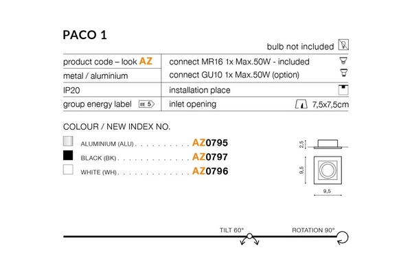 Azzardo PACO 1 ALUMINIUM 795