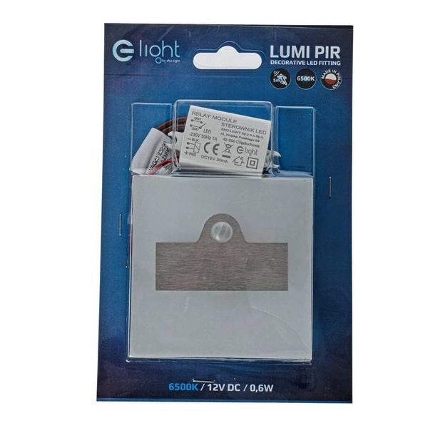 Oprawa schodowa LED 0,6W LUMI barwa zimna 6500K z czujnikiem ruchu PIR 12V EKS3058