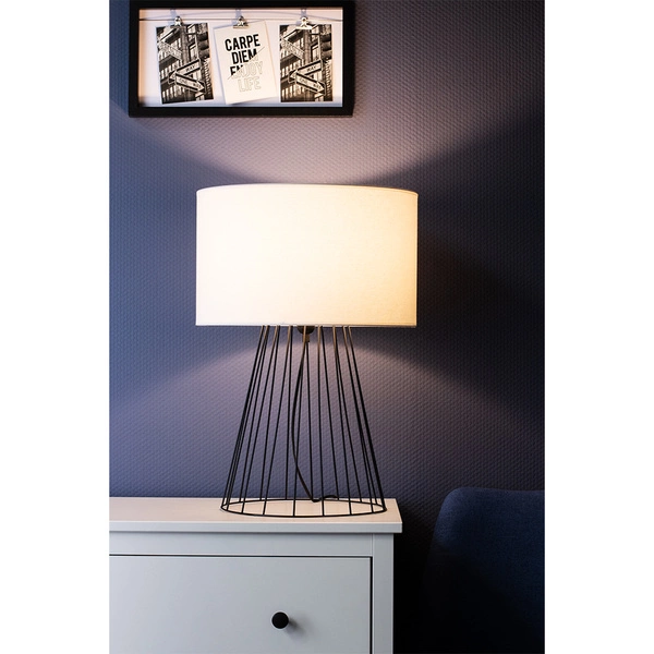 Lampa stołowa Swan 1xE27 maks. 60W Czarny metal/czarny kabel PCV/biały klosz z tkaniny 89329104
