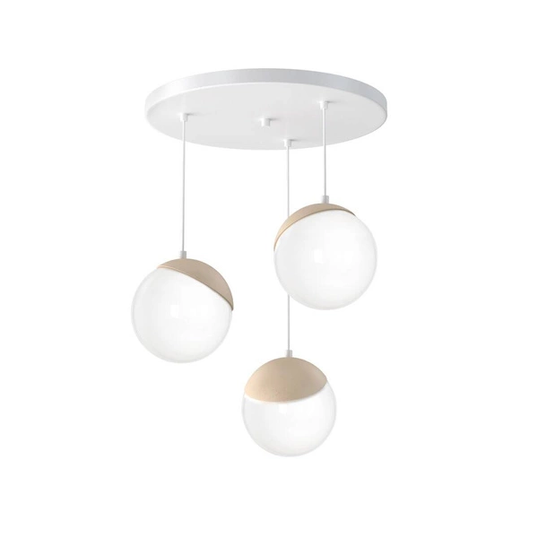 Lampa wisząca nowoczesna szklana kula SFERA WOOD III drewno/biały śr. 35cm
