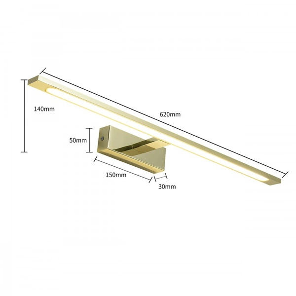 Złoty kinkiet nad lustro ISLA duzy z IP44 barwa ciepła 3000K 62cm