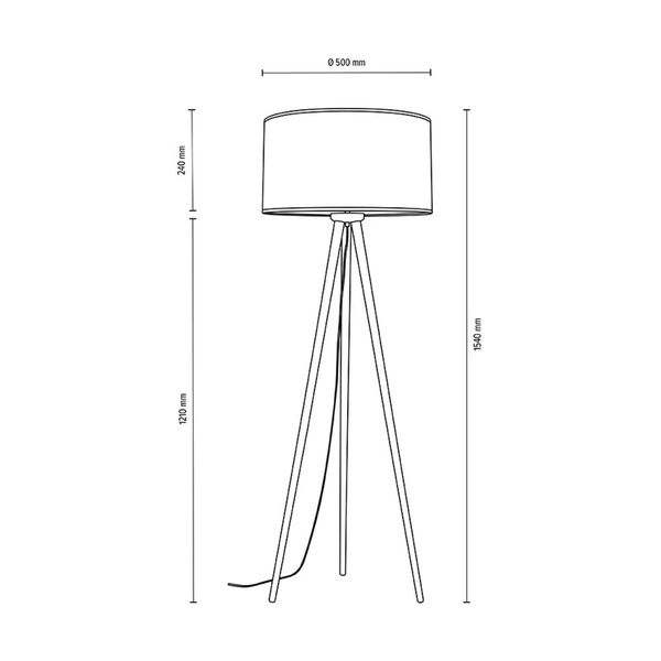 Lampa podłogowa Verian 1xE27 maks. 40W Czarny metal/czarny kabel PCV/biały klosz z tkaniny 197611004