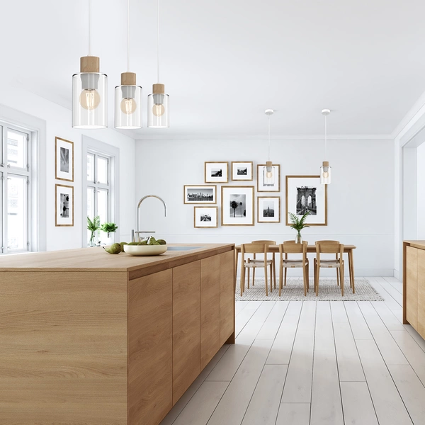 Lampa wisząca MADERA, biały/transparentny/drewno, 3x60W E27, MLP8555