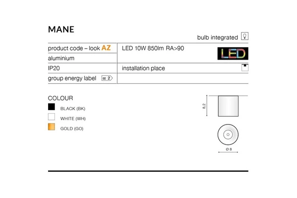 Azzardo MANE 10W 4000K GOLD 4323