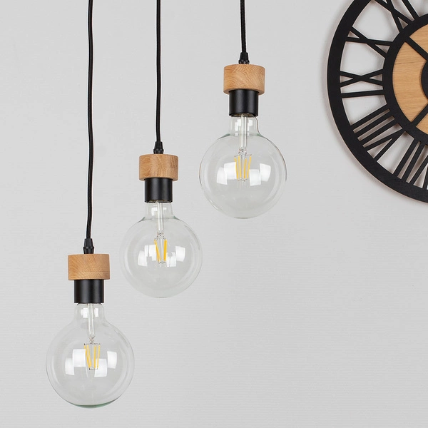 Drewniana lampa wisząca Clarte 3xE27 maks. 60W Dąb olejowany/Czarny metal/Czarny kabel z tkaniny 3274374R