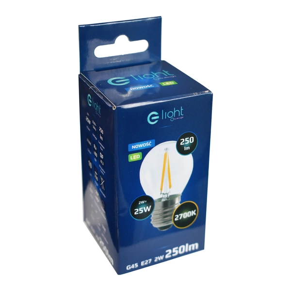 Żarówka Filamentowa LED 2W E27 G45 2700K | biała ciepła