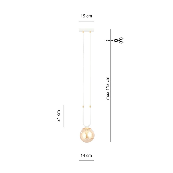 Lampa wisząca Emibig GLAM 1 Biały/MIODOWY 1117/1