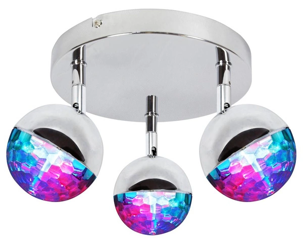 Lampa sufitowa PARTY 3x3W LED RGB. główka okrągła 1E z przegubem KD SYSTEM, chrom, 98-67784