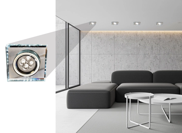 SS-22 CH/TR+WH GU10 50W+LED SMD 2 1W BIAŁY 230V CHROM oczko sufitowe lampa sufitowa. STROP. STAŁA KWADRATOWA SZKŁO TRANSPARENTNE