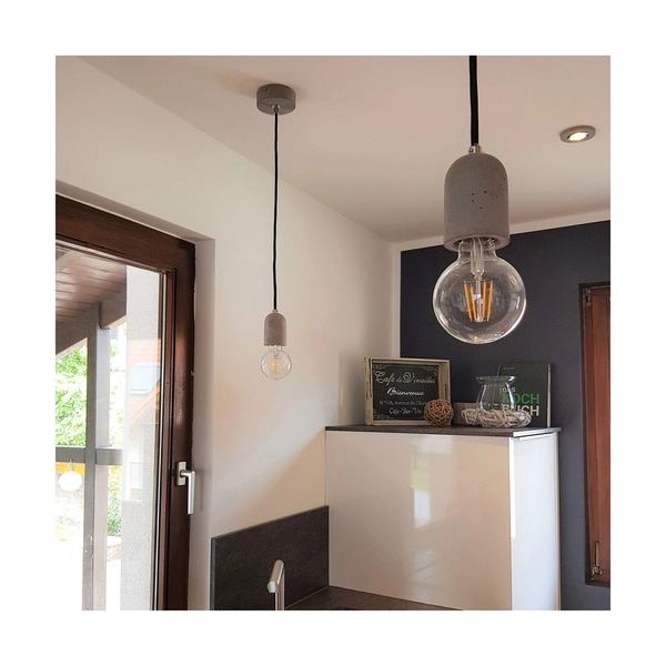 Lampa wisząca Amory 1xE27 Max.60W Szary Beton/Czarny Kabel Tkaninowy 9779136