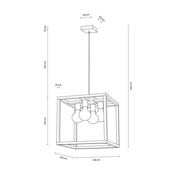 Kago Lampa Wisząca 4xE27 Max.60W Dąb Olejowany/Chrom/Transparentny 61580474