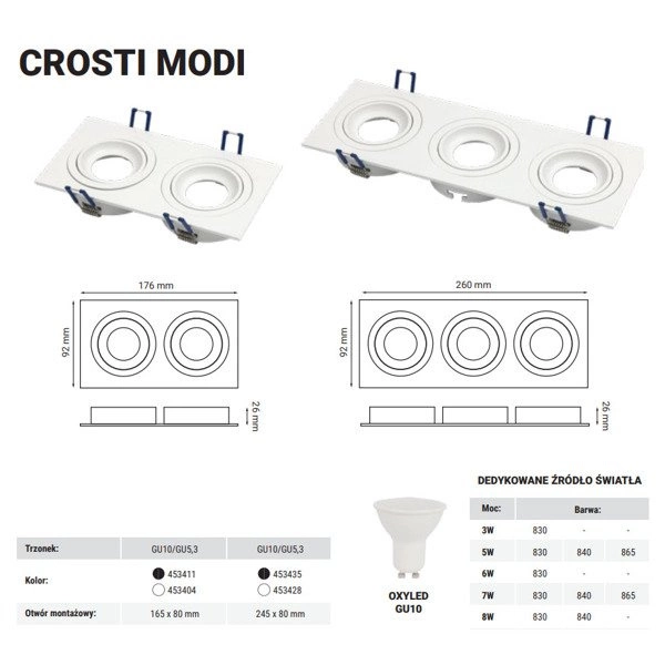 Oprawa wpuszczana oczko sufitowe CROSTI MODI SQ TRE biały szer. 26x9,2cm