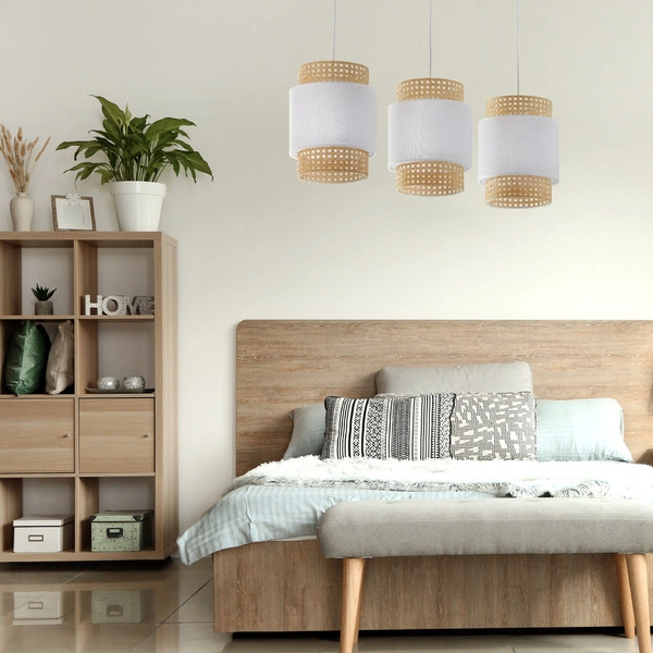 Lampa wisząca rattanowa abażur listwa BOHO WHITE szer. 80cm | biały 6531