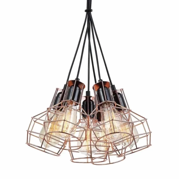 Lampa wisząca PERIFO śr. 40cm 6xE27 | czarny/miedziany