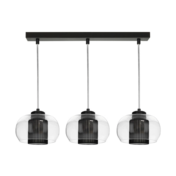 Lampa wisząca Cordia 3xE14 Max.9W Czarny metal/Przezroczysty kabel PVC/Czarny klosz z tkaniny/Szkło przezroczyste 1192304A1028