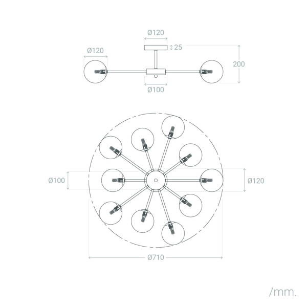 Lampa Sufitowa Wiszaca Złota Żyrandol Szklane kule 70CM Abruzzo Elegante 10x G9