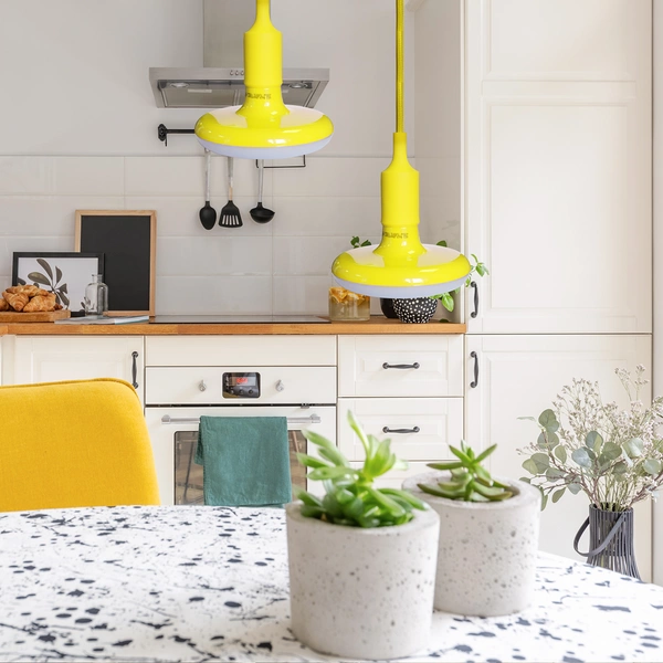 ŻARÓWKA UFO, E27, 15W LED, barwa zimna 6000K, żółta + kabel w oplocie, EKZA1559