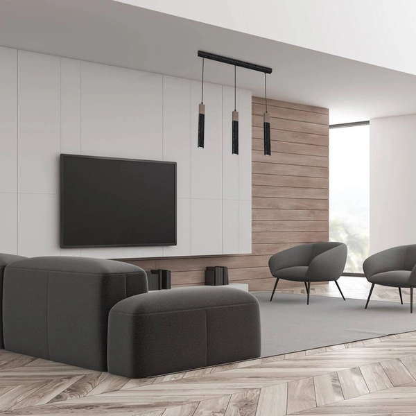 Lampa wisząca SOLO, MLP7470, przecierany czarny/drewno patynowane, 3x5W mini GU10