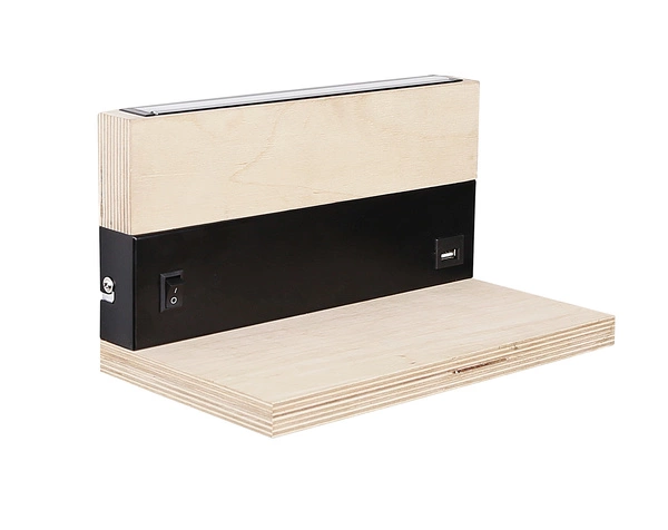 ANET LAMPA KINKIET DREWNIANY Z PÓŁKĄ 2X4W LED 4000K MASKOWNICA CZARNA